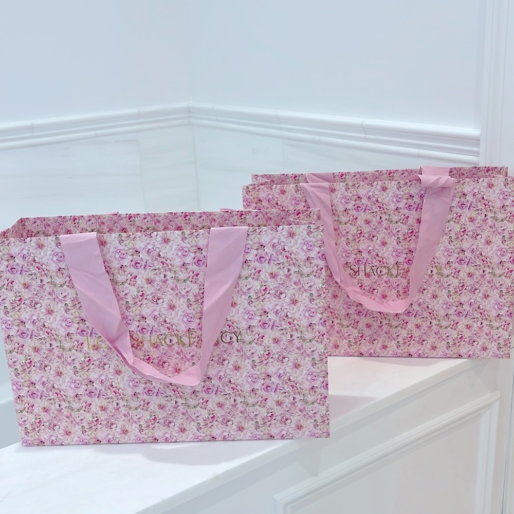2 New -LoveShackFancy Medium Shopping paper Bags Pink